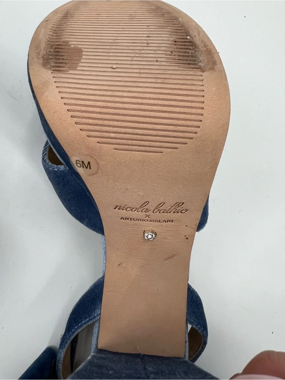 Antonio Melani x Nicola Bathie Lila Platform Heels Bow Back in Peace Blue size 6